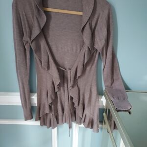 Women's Ruffled Cardigan Sweater - Brown